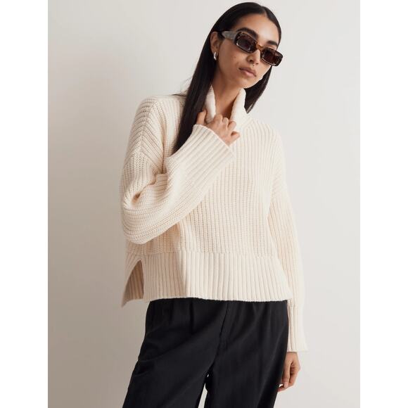 Madewell Wide Rib Wool Blend Hi Low Tunic Chunky Turtleneck Sweater Size XXS - Picture 2 of 8